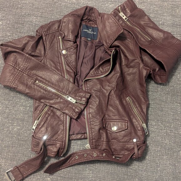 American Eagle, Burgundy Leather jacket - Picture 1 of 3